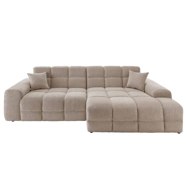 Ecksofa ARIVAA mit Longchair Bouclé Stoff Zofie: Sandbeige - Longchair davorstehend rechts