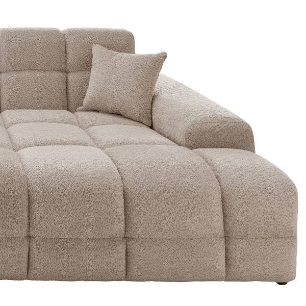 Ecksofa ARIVAA mit Longchair Bouclé Stoff Zofie: Sandbeige - Longchair davorstehend rechts