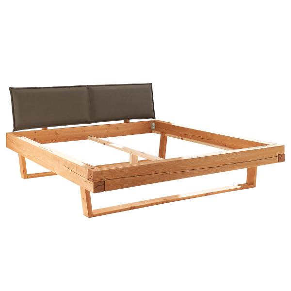 Houten bed Ocal type A met stoffering microvezel - grijs/honingkleurig grenenhout - 140 x 200 cm