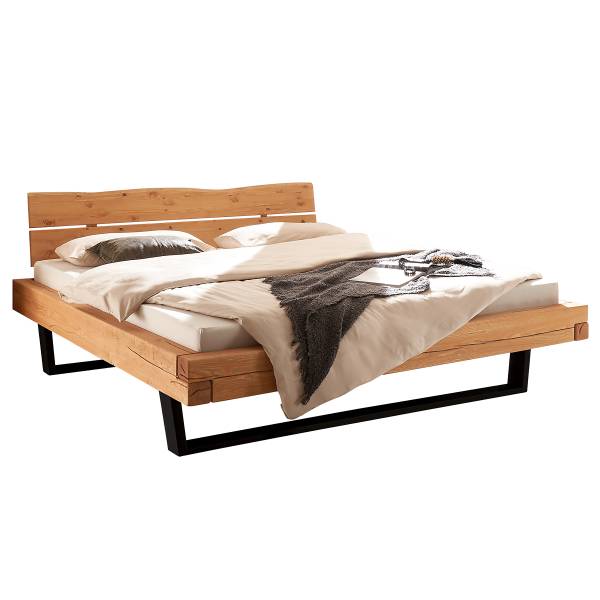 Massivholzbett Ocal Typ B Kiefer Honig / Schwarz - 140 x 200cm