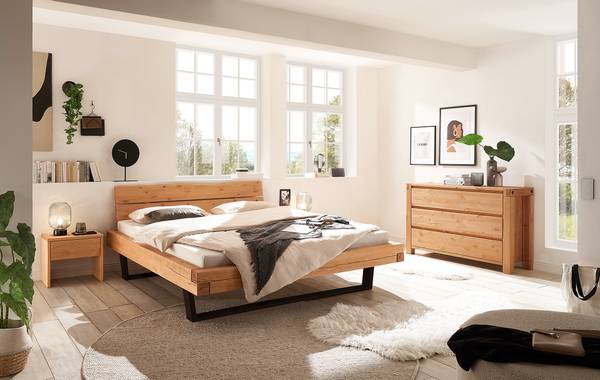 Massivholzbett Ocal Typ B Kiefer Honig / Schwarz - 140 x 200cm