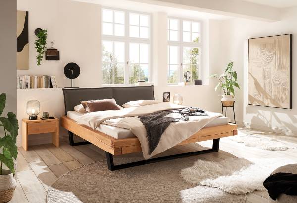 Letto Ocal B con imbottitura Microfibra - Grigio / Pino miele - 140 x 200cm