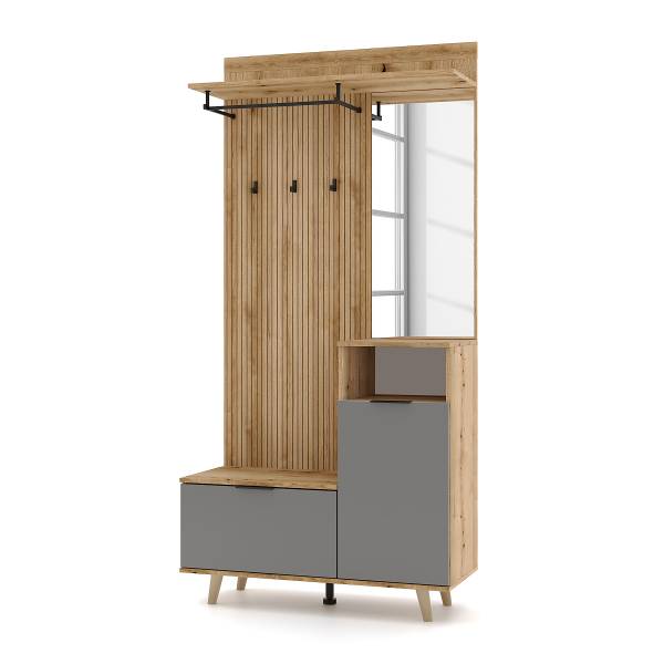 Kompaktgarderobe Nenden Typ C Grau / Eiche Artisan Dekor