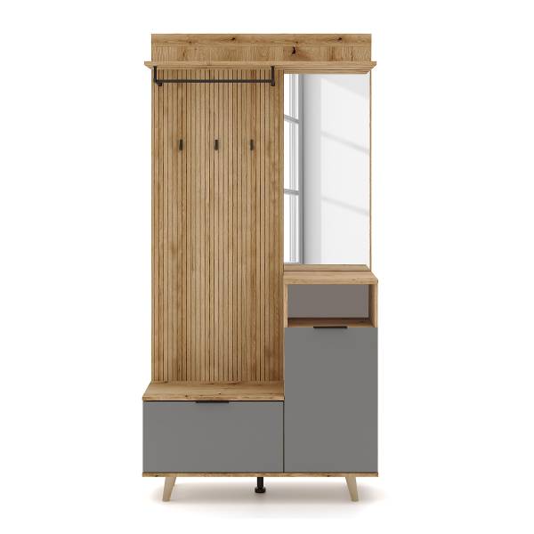 Kompaktgarderobe Nenden Typ C Grau / Eiche Artisan Dekor