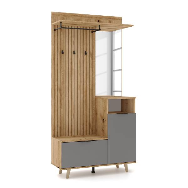 Kompaktgarderobe Nenden Typ C Grau / Eiche Artisan Dekor