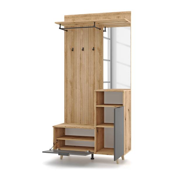 Kompaktgarderobe Nenden Typ C Grau / Eiche Artisan Dekor