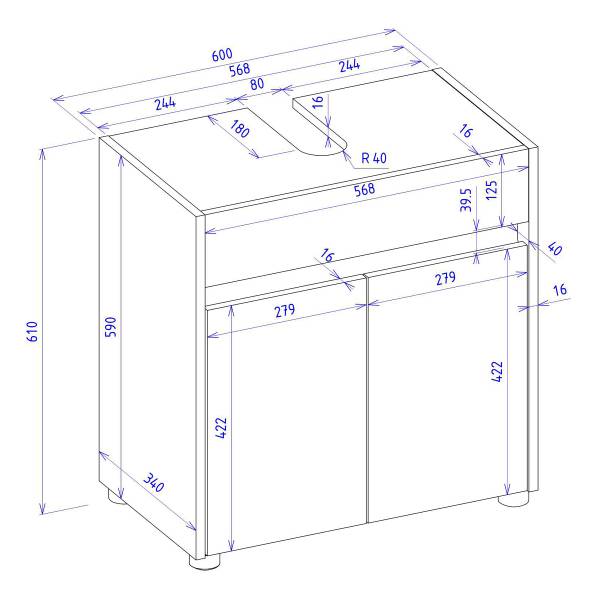 Badset Chinelas 3-teilig Midischrank Anthrazit