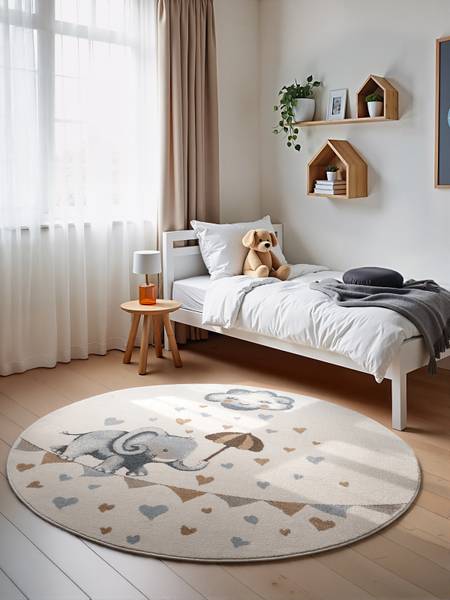 Kinderteppich Elephant Rainy Polypropylen - Creme