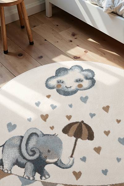 Kinderteppich Elephant Rainy Polypropylen - Creme