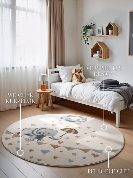 Kinderteppich Elephant Rainy Polypropylen - Creme
