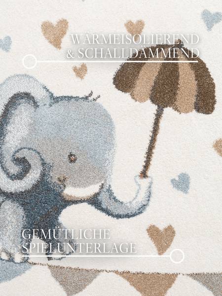 Kinderteppich Elephant Rainy Polypropylen - Creme
