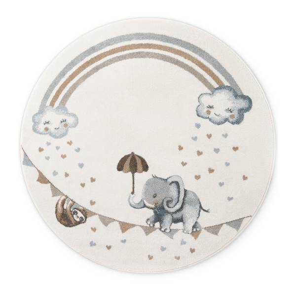 Kinderteppich Elephant Rainbow Polypropylen - Creme