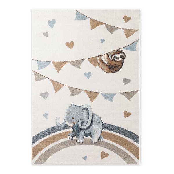 Kinderteppich Elephant Rainbow Party Polypropylen - Creme - 120 x 170 cm