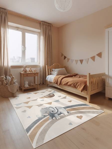 Kinderteppich Elephant Rainbow Party Polypropylen - Creme - 120 x 170 cm