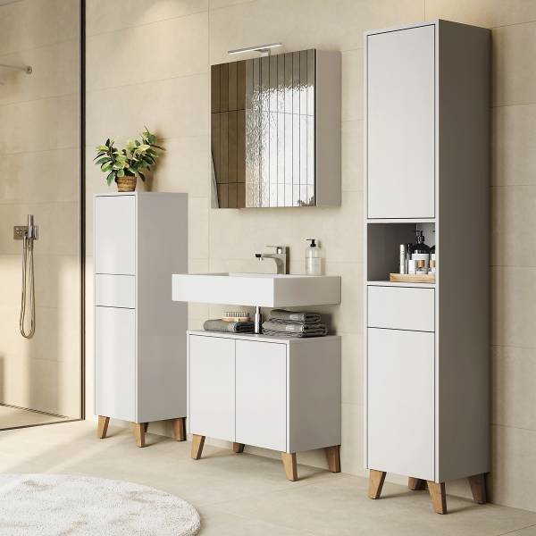 Badset Arnea 4-teilig Spiegelschrank Inklusive Beleuchtung - Kaschmir