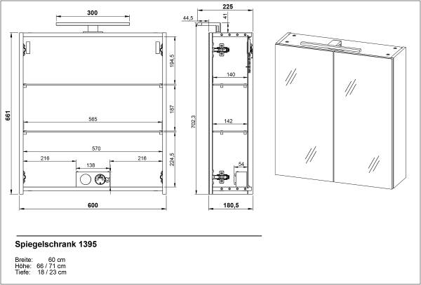 Badset Arnea 4-teilig Spiegelschrank Inklusive Beleuchtung - Kaschmir