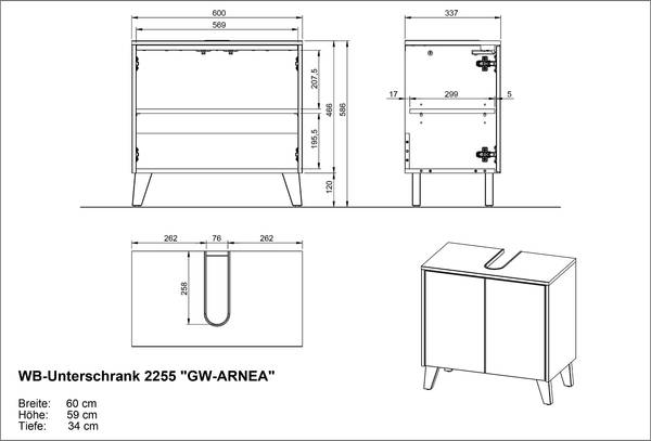 Badset Arnea 4-teilig Spiegelschrank Inklusive Beleuchtung - Kaschmir