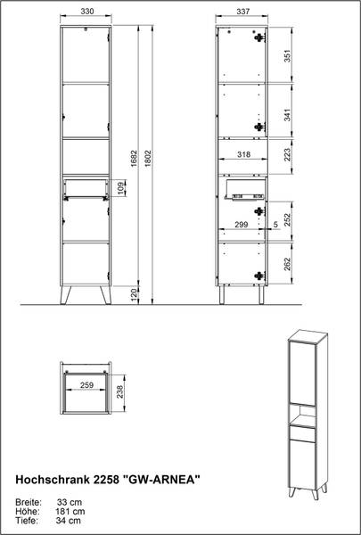 Badset Arnea 4-teilig Spiegelschrank Inklusive Beleuchtung - Kaschmir