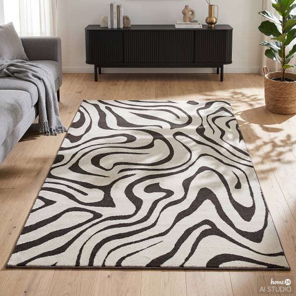 Kurzflorteppich Ario Polypropylen / Polyester - Weiß / Schwarz - 200 x 290 cm