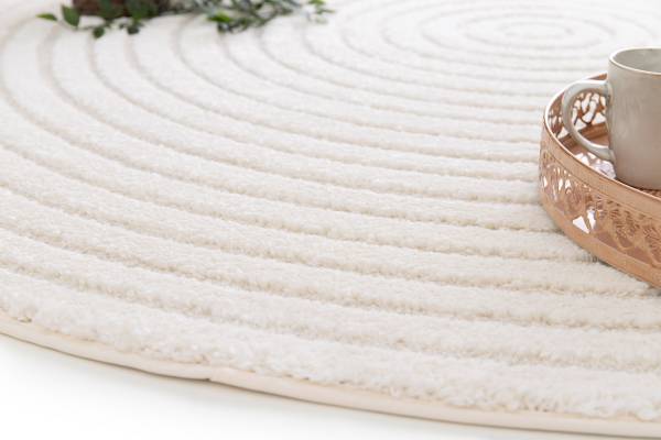 Hochflorteppich Lora Polypropylen / Polyester - Weiß / Beige - 200 x 200 cm