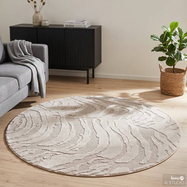 Tapis poils longs Liva Polypropylène / Polyester - Beige - 160 x 160 cm