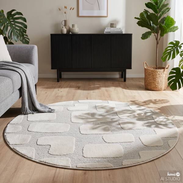 Tappeto pelo lungo Lorea Polipropilene / Poliestere - Bianco / Beige - 160 x 160 cm