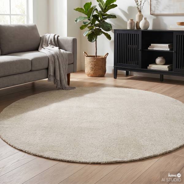 Kurzflorteppich Mirar rund Polyester - Beige - Durchmesser: 160 cm