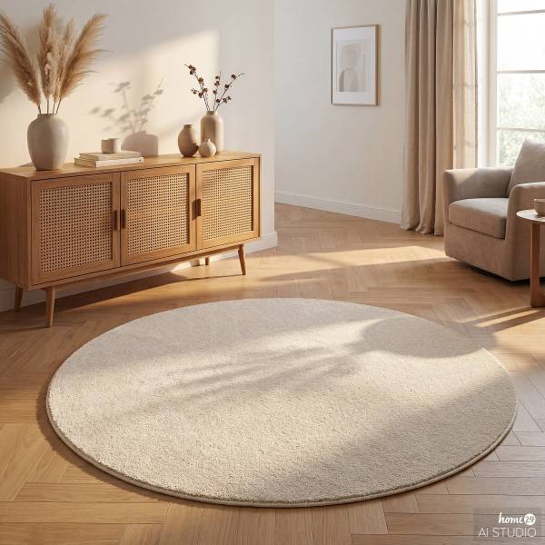 Kurzflorteppich Mirar rund Polyester - Beige - Durchmesser: 200 cm
