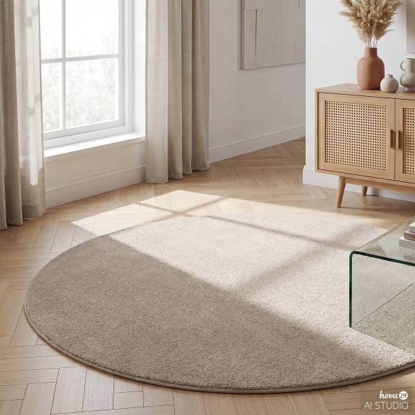 Kurzflorteppich Mirar rund Polyester - Beige - Durchmesser: 200 cm