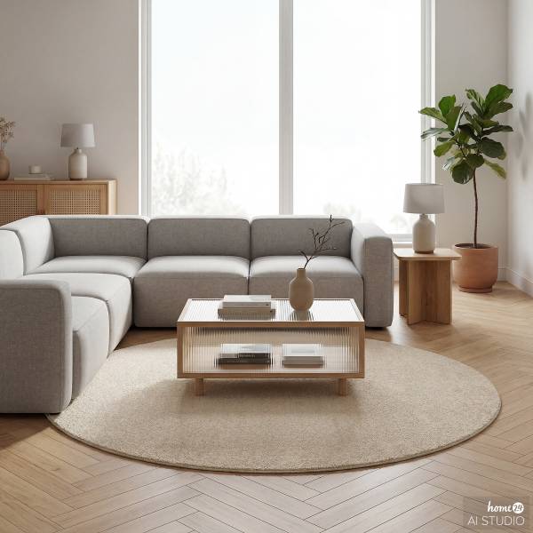 Kurzflorteppich Mirar rund Polyester - Beige - Durchmesser: 200 cm