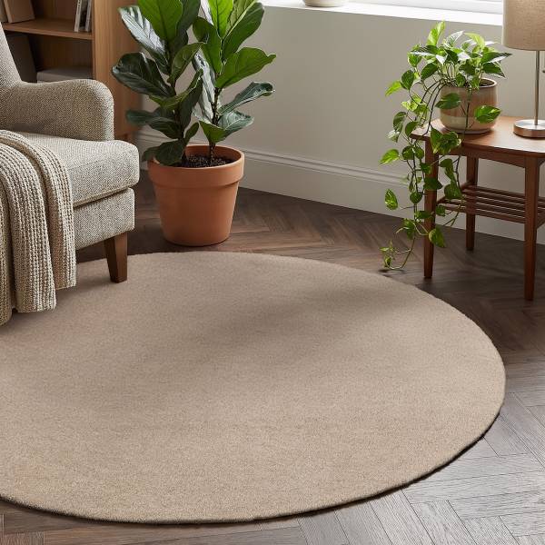 Kurzflorteppich Mirar rund Polyester - Beige - Durchmesser: 200 cm
