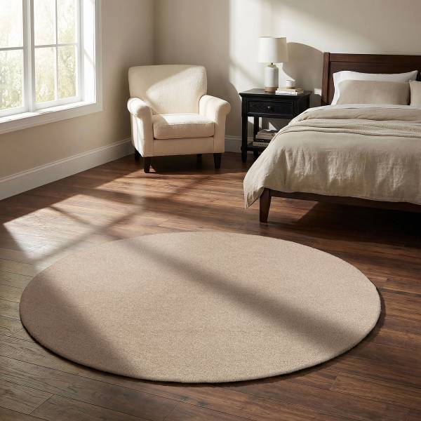 Kurzflorteppich Mirar rund Polyester - Beige - Durchmesser: 200 cm