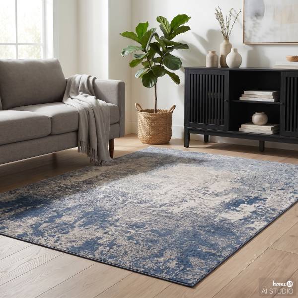 Kurzflorteppich Neke Polyester - Grau / Blau - 240 x 340 cm