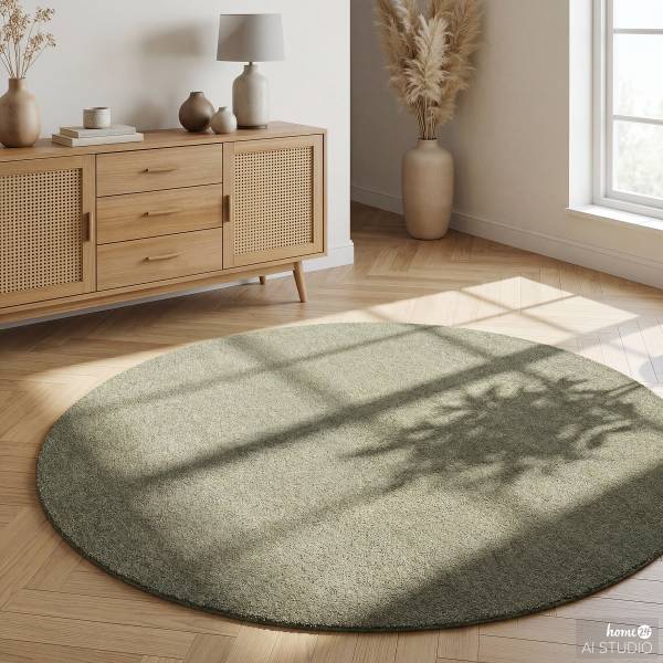 Kurzflorteppich Mino rund Polyester - Hellgrün - Durchmesser: 160 cm