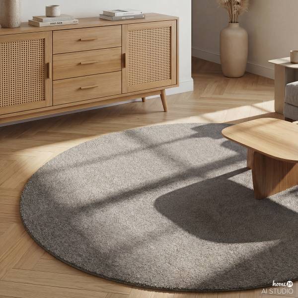 Kurzflorteppich Miral rund Polyester - Grau - Durchmesser: 200 cm