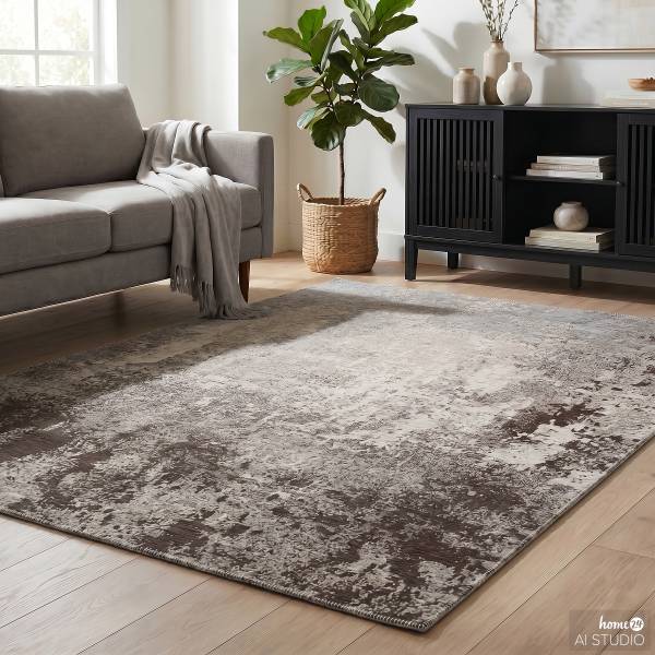 Kurzflorteppich Neke Polyester - Grau / Braun - 200 x 290 cm