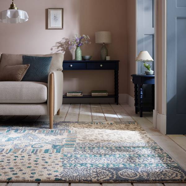Wollteppich Eloise Wolle - Taubenblau / Creme - 200 x 290 cm