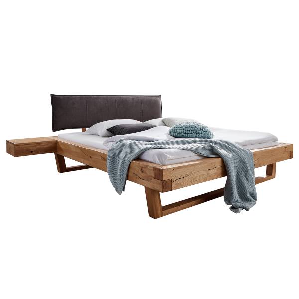 Letto Wadon - Testiera imbottita Microfibra - Grigio / Rovere - 160 x 200cm - Quercia