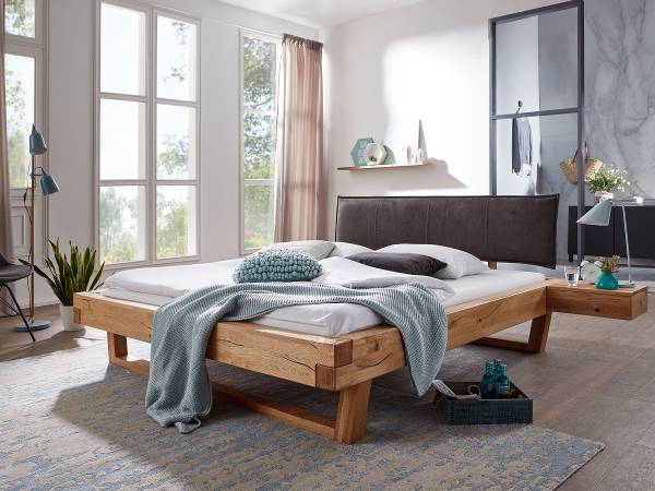 Letto Wadon - Testiera imbottita Microfibra - Grigio / Rovere - 160 x 200cm - Quercia