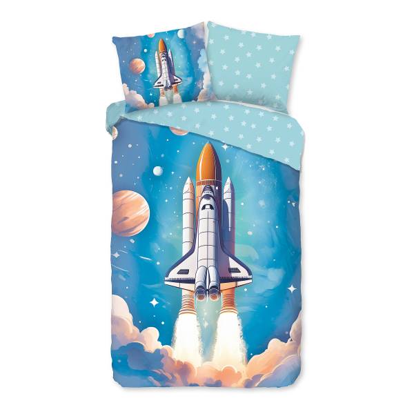 Linge de lit enfant Gunit flanelle - bleu - 140 x 200/220 cm + oreiller 70 x 60 cm