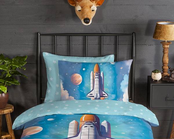 Linge de lit enfant Gunit flanelle - bleu - 140 x 200/220 cm + oreiller 70 x 60 cm