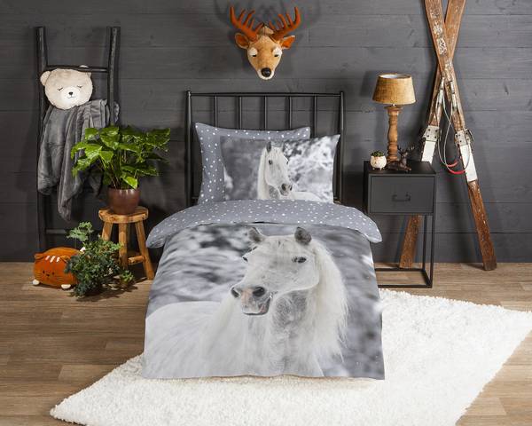 Linge de lit enfant Benoy flanelle - gris - 140 x 200/220 cm + oreiller 70 x 60 cm