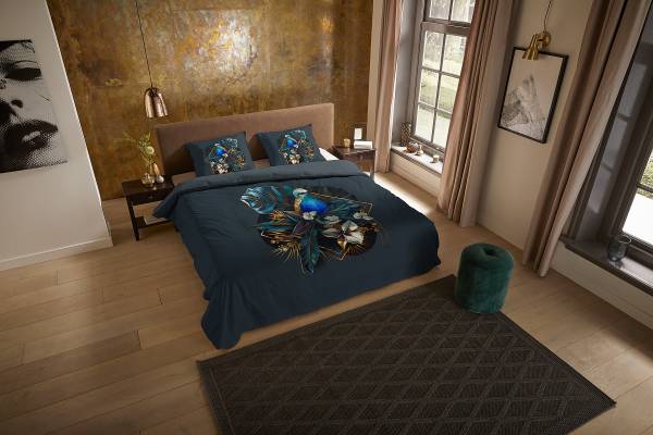 Microvezel beddengoed Yimbu microvezel - donkerblauw - 140 x 200/220 cm + kussen 70 x 60 cm