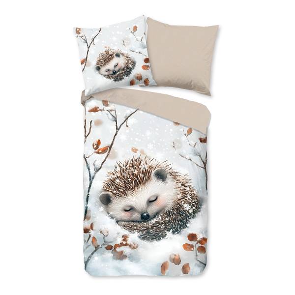 Kinderbettwäsche Baaza Flanell - Grau - 135 x 200 cm + Kissen 80 x 80 cm