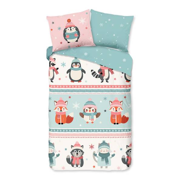 Kinderbettwäsche Triat Flanell - Aqua - 140 x 200/220 cm + Kissen 70 x 60 cm