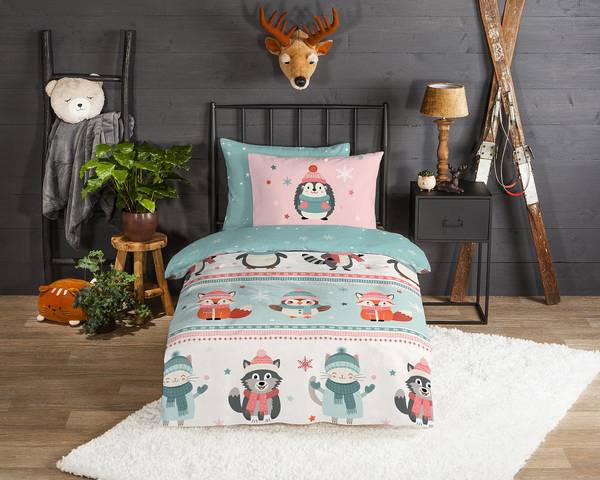 Kinderbettwäsche Triat Flanell - Aqua - 140 x 200/220 cm + Kissen 70 x 60 cm