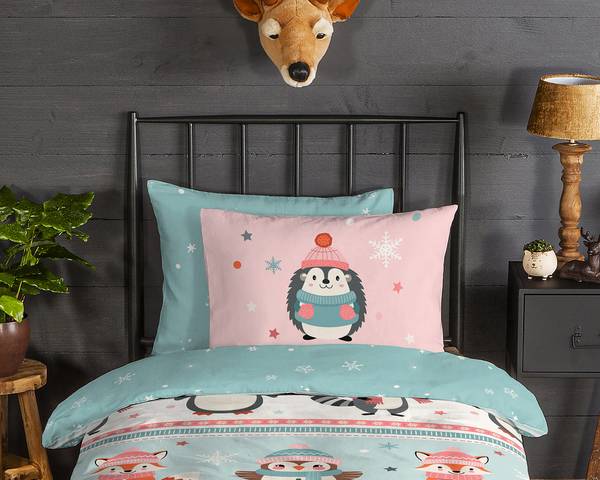 Kinderbettwäsche Triat Flanell - Aqua - 140 x 200/220 cm + Kissen 70 x 60 cm