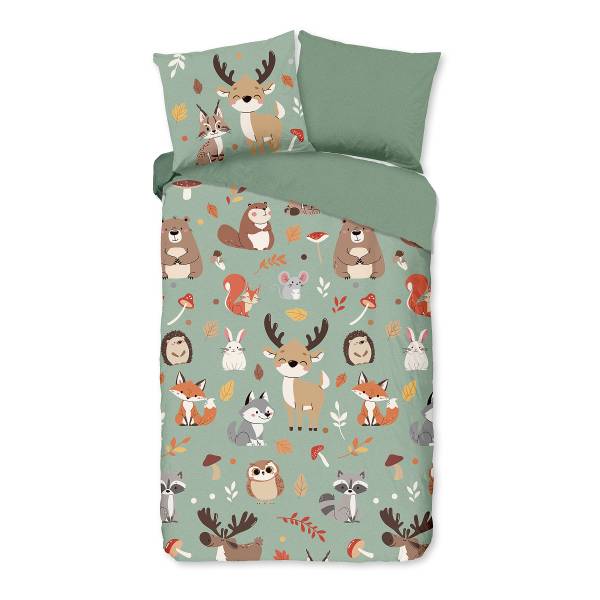 Kinderbettwäsche Pikri Renforcé - Grün - 140 x 200/220 cm + Kissen 70 x 60 cm