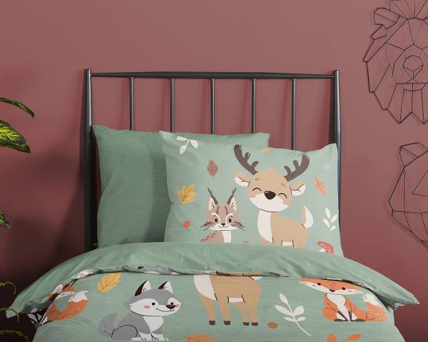 Kinderbettwäsche Pikri Renforcé - Grün - 140 x 200/220 cm + Kissen 70 x 60 cm