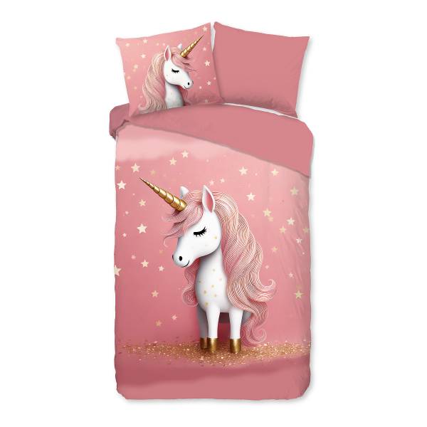 Kinderbettwäsche Kebak Microfaser - Rosa - 140 x 200/220 cm + Kissen 70 x 60 cm